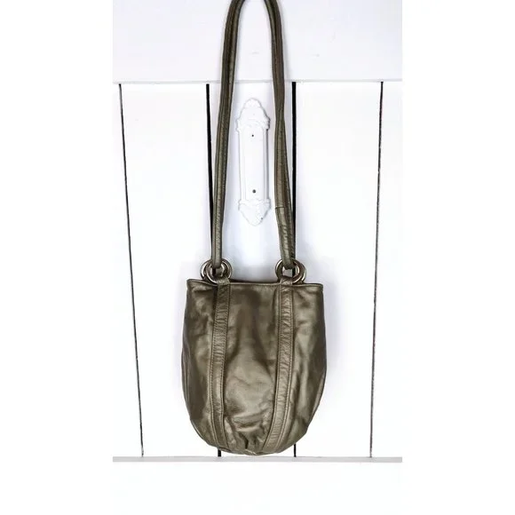 Vintage metallic leather bucket bag/Atalla Handbags/leather shoulder purse - Picture 2 of 4